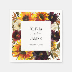 Serviette En Papier Tournesol rustique Aquarelle Bourgogne Chute Flora