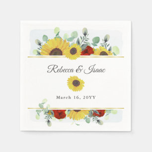 Serviette En Papier Tournesol rustique Bourgogne Rouge Floral Mariage