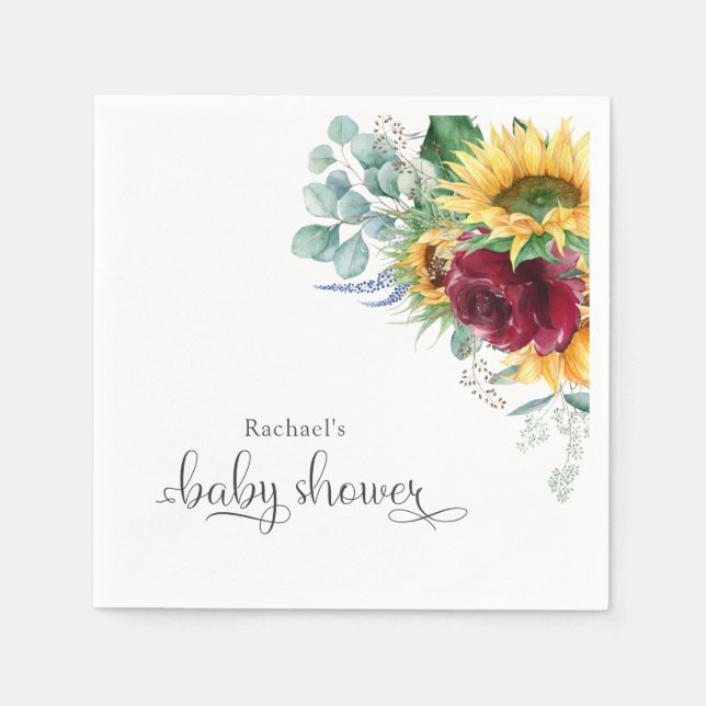 Serviette En Papier Tournesol rustique et Baby shower Rose (Devant)
