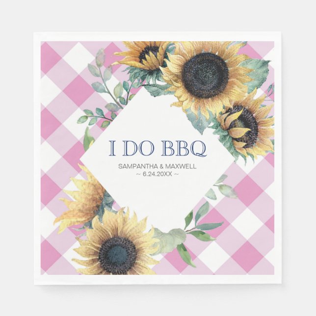 Serviette En Papier Tournesol rustique et En vichy rose I Do BBQ (Devant)