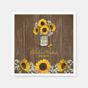 Serviette En Papier Tournesol rustique et Mariage Mason Jar