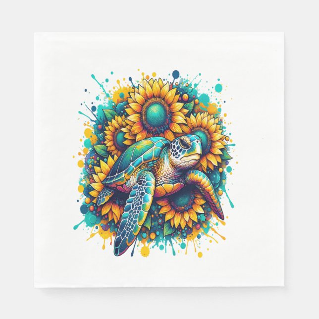 Serviette En Papier Tournesol Tortue (Devant)