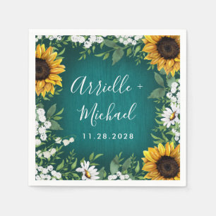 Serviette En Papier Tournesol turquoise Pays Rustique Mariage serviett