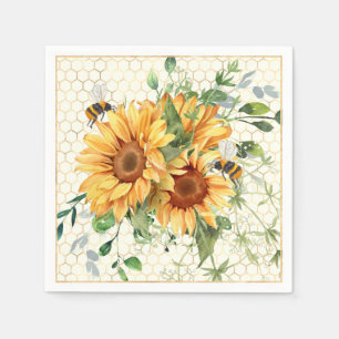 Serviette En Papier Tournesols et abeilles