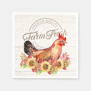 Serviette En Papier Tournesols et poulet de la ferme frais 