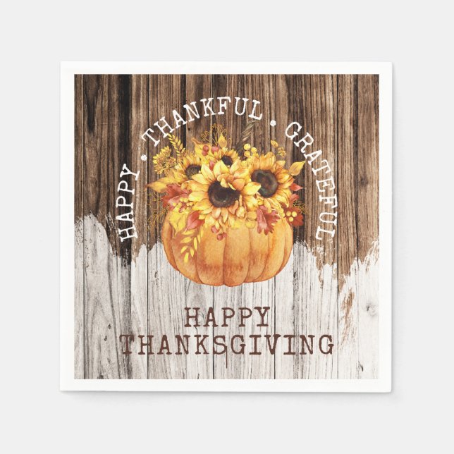 Serviette En Papier Tournesols rustiques Citrouille Wood Thanksgiving (Devant)