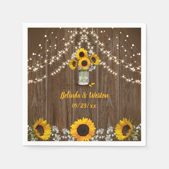 Serviette En Papier Tournesols rustiques et Mariage Mason Jar (Devant)