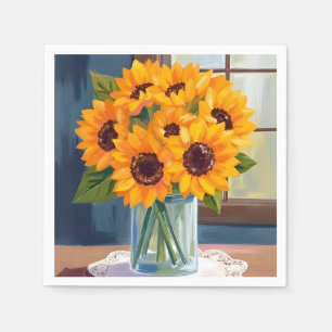 Serviette En Papier Tournesols Sereins Aquarelle Florale Jaune