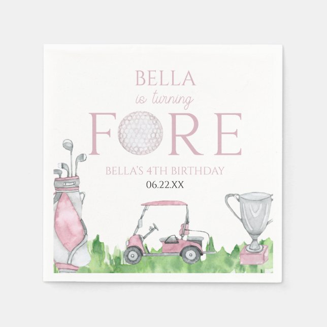 Serviette En Papier Tournez Fore Pink Golf 4e fête d'anniversaire (Devant)