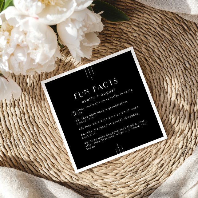 Serviette En Papier TOUS les modernes Art Déco Black Fun Facts Mariage (EVERLY Modern Art Deco Black Fun Facts Wedding Napkins)