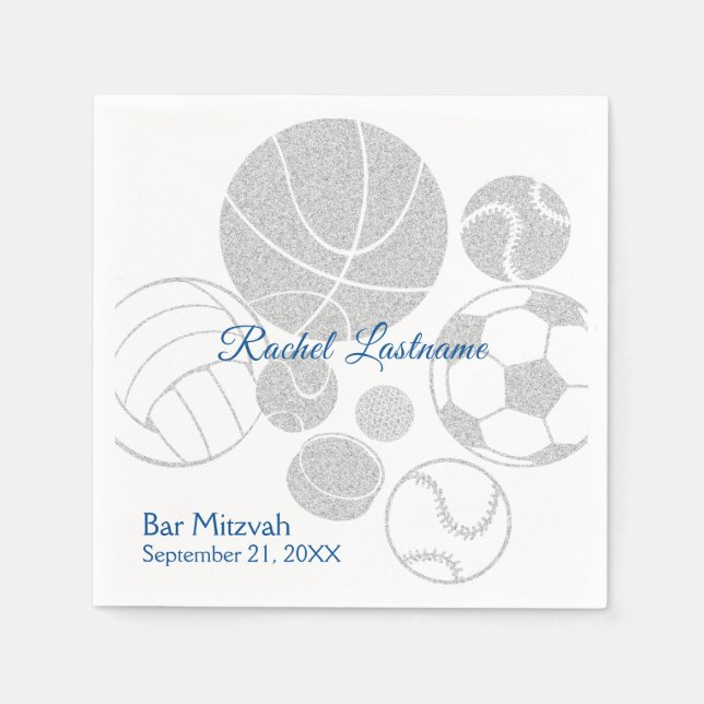 Serviette En Papier Tous les sports Mitzvah Silver (Devant)