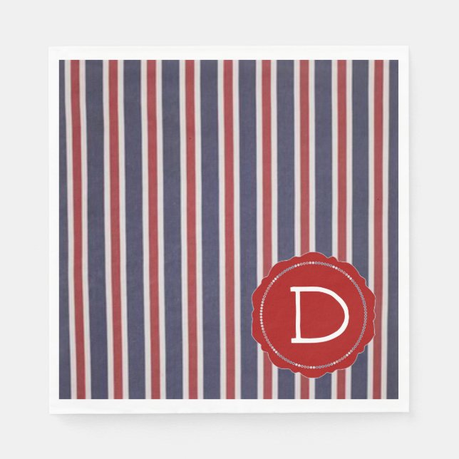 Serviette En Papier Tout-Américain Monogrammed Patriotic Striped Desig (Devant)