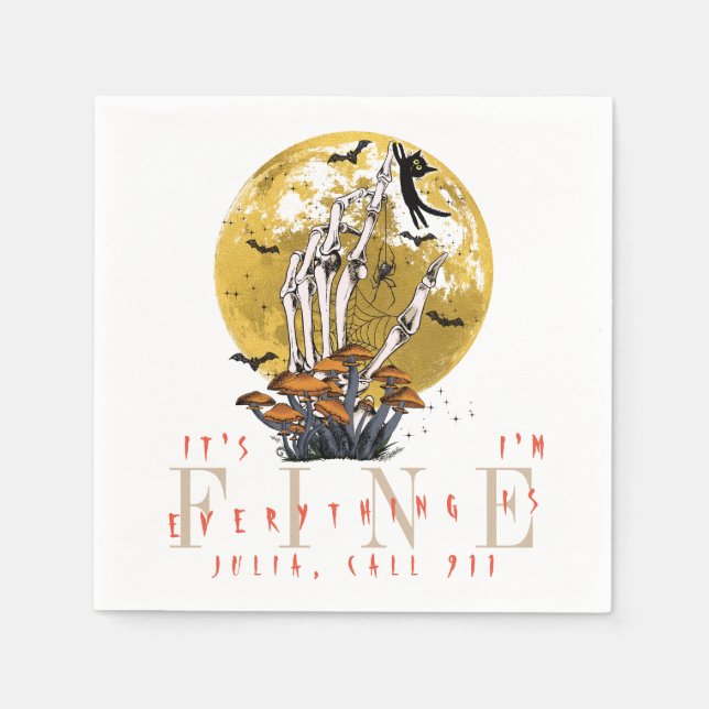 Serviette En Papier Tout Est Beau Halloween Skeleton Black Cat (Devant)