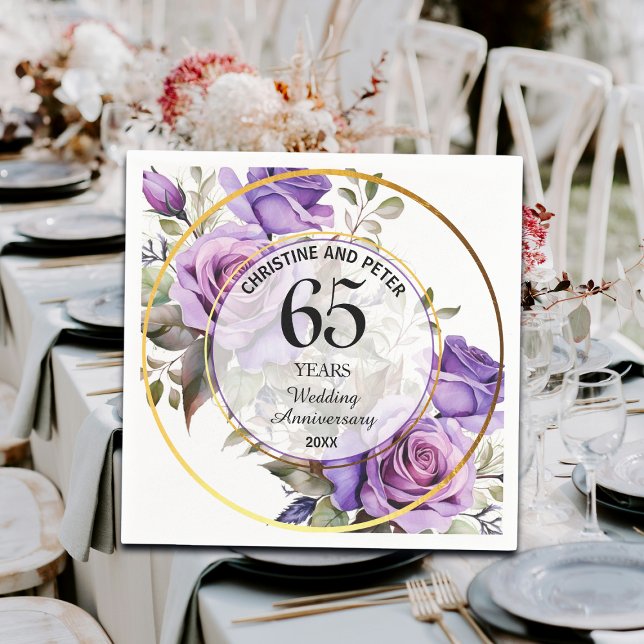 Serviette En Papier Tout Mariage (65) Gold Frame Roses Anniversaire (Créateur téléchargé)