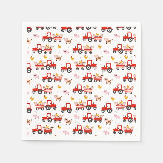 Serviette En Papier Tracteur Avec Animaux De Ferme (Devant)