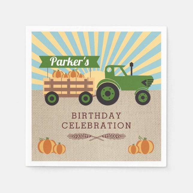 Serviette En Papier Tracteur Hayride Citrouille Anniversaire (Devant)