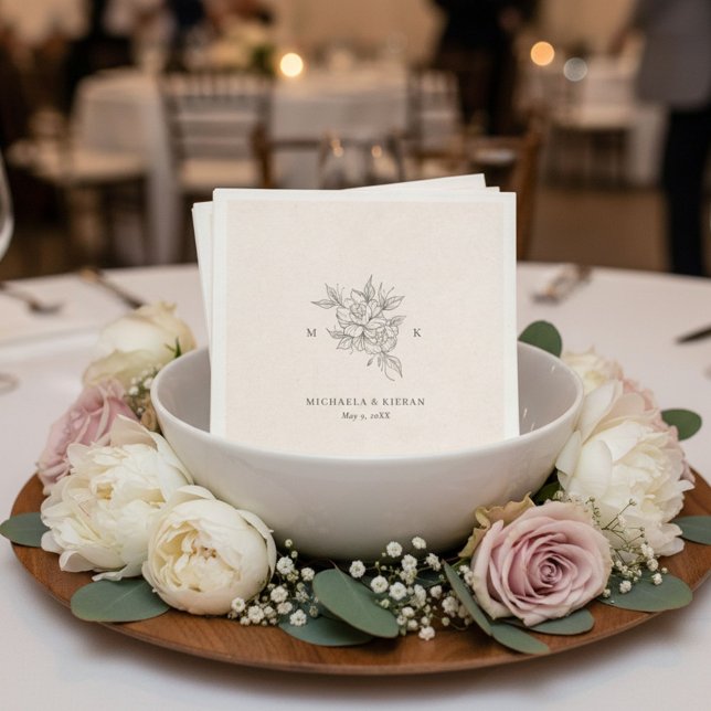Serviette En Papier Traditional Blush Pink Monogram Wedding Napkin (Traditional Blush Pink Monogram Wedding Napkin)