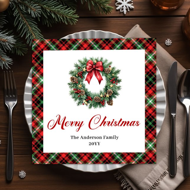 Serviette En Papier Traditional Christmas Wreath Napkins Personalized (Traditional Christmas Wreath Napkins Personalized)