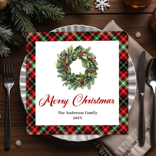 Serviette En Papier Traditional Christmas Wreath Red Green Napkins (Traditional Christmas Wreath Red Green Napkins)