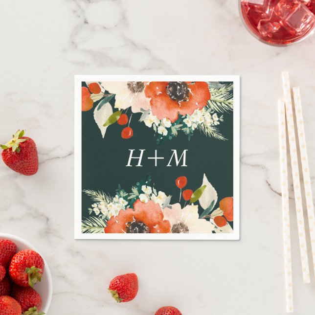 Serviette En Papier Traditions Élégantes Aquarelle Florale avec Monogr (En situation)