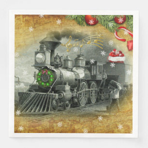 Serviette En Papier Train à vapeur de Noël Vintage