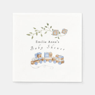 Serviette En Papier Train bleu et blocs Baby shower serviettes