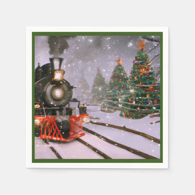 Serviette En Papier Train de Noël/d'hiver dans la neige (Devant)
