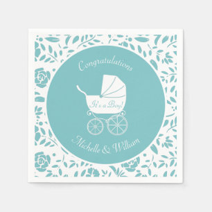 Serviette En Papier Transport vintage Baby shower Cute Blue Boy