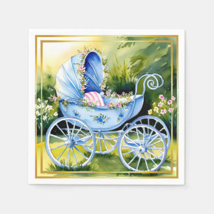 Serviette En Papier Transport vintage Bleu Bébé en Fleur de Jardin