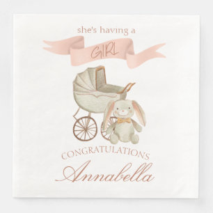 Serviette En Papier Transport vintage de bébé et lapin bébé fille