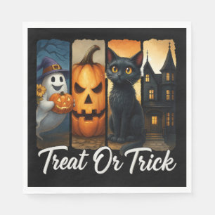 Serviette En Papier "Treat or Trick" Halloween Brush Stroke Chat