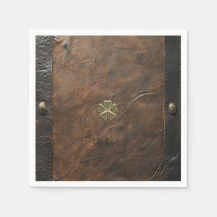 Serviette En Papier Trèfle doré Saint-Patrick, Cuir marron