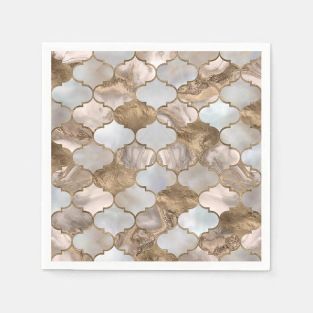 Serviette En Papier Trellis marocain Marbre blanc et or (Devant)