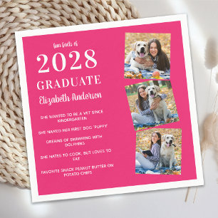 Serviette En Papier Trendy 3 Photo Graduate Fun Facts Graduation Pink