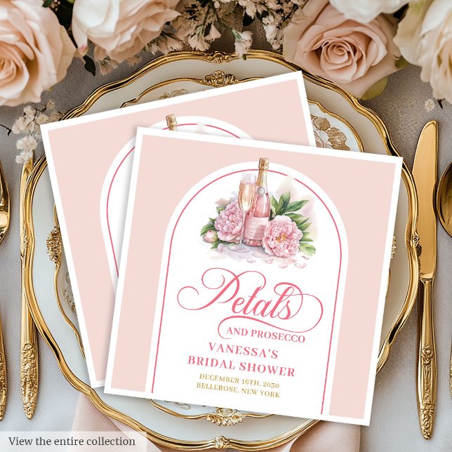 Serviette En Papier Trendy Blush and Gold Petals and Prosecco Napkins (Trendy Blush and Gold Petals and Prosecco Napkin)