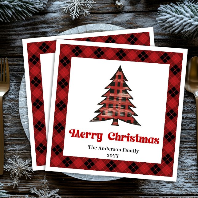 Serviette En Papier Trendy Buffalo Christmas Napkin Editable Design (Trendy Buffalo Christmas Napkin Editable Design)