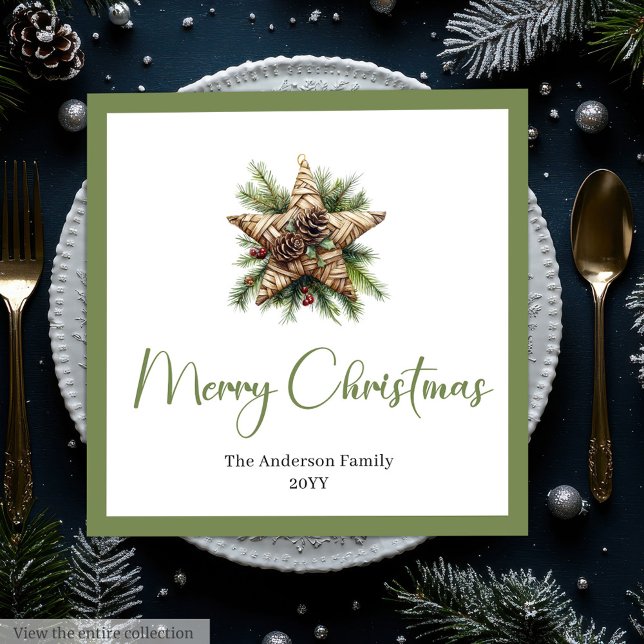 Serviette En Papier Trendy Chic Boho Christmas Tree in Botanical Style (Trendy Chic Boho Christmas Tree in Botanical Style Paper Dinner Napkins)