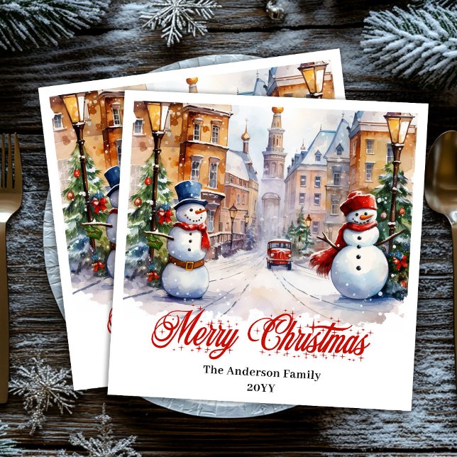 Serviette En Papier Trendy Christmas scene napkins warm festive hues (Trendy Christmas scene napkins in warm festive hues)
