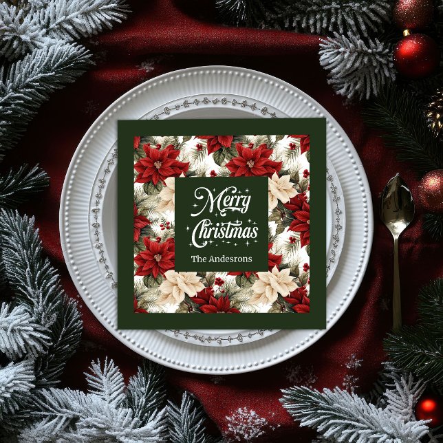 Serviette En Papier Trendy Holiday Napkins Custom Name Poinsettia (Trendy Holiday Napkins Custom Name Poinsettia)