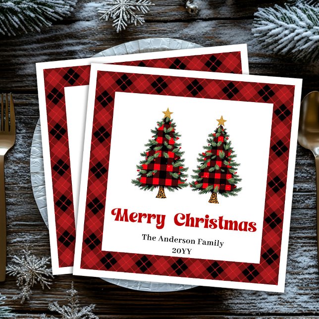 Serviette En Papier Trendy Red Black Plaid Napkin Personalized (Trendy Red Black Plaid Napkin Personalized)