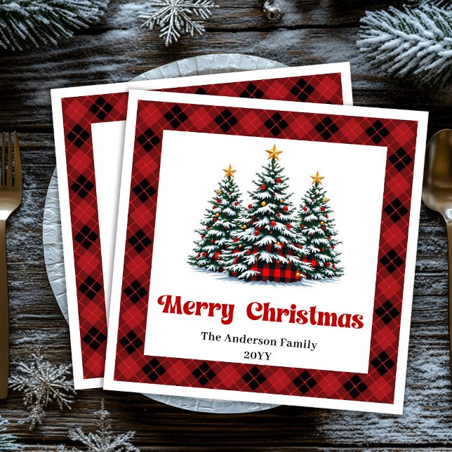 Serviette En Papier Trendy Red Black Tartan Napkin for Christmas (Trendy Red Black Tartan Napkin for Christmas)