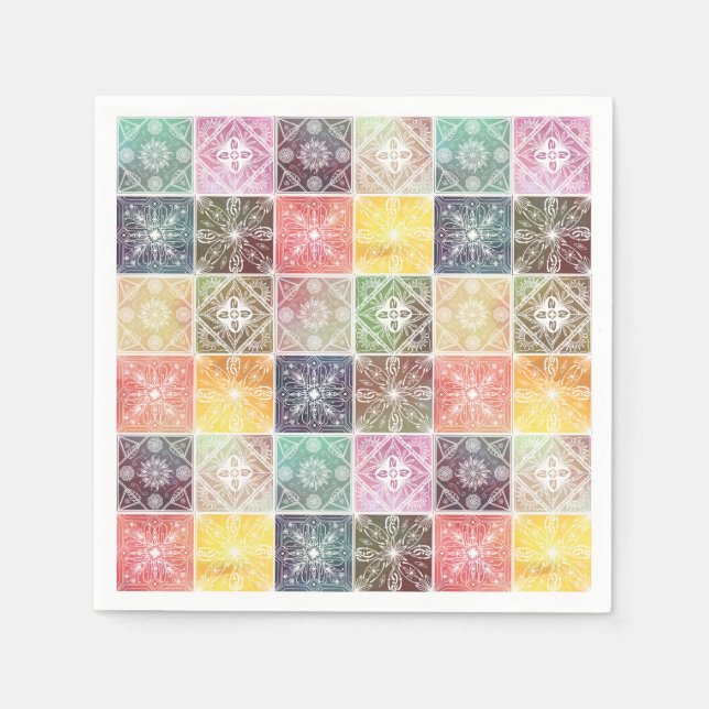 Serviette En Papier Trendy White Geometric Ornament Colorful Tile Art (Devant)
