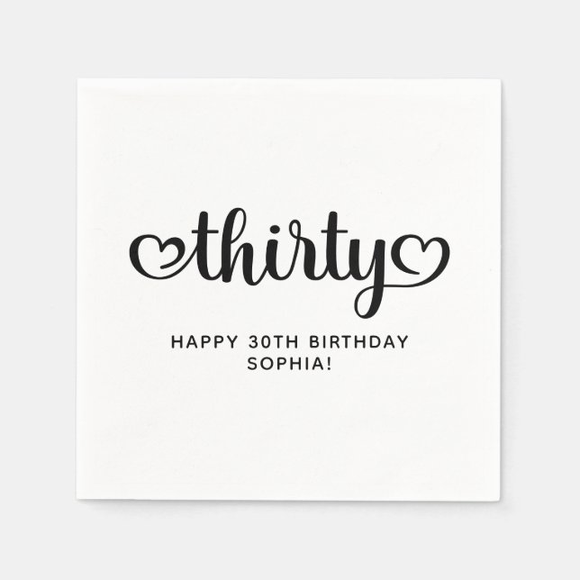 Serviette En Papier Trente Coeurs mignons Script 30e anniversaire (Devant)