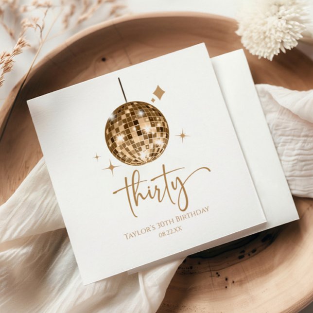 Serviette En Papier Trente Gold Disco Ball 30e fête d'anniversaire (Créateur téléchargé)
