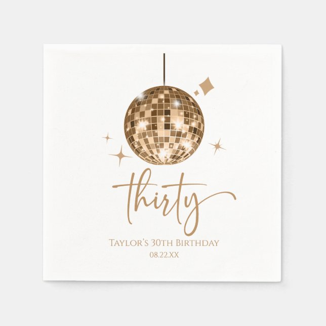 Serviette En Papier Trente Gold Disco Ball 30e fête d'anniversaire (Devant)