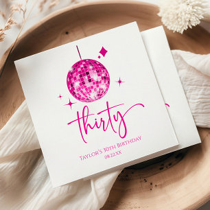 Serviette En Papier Trente Pink Disco Ball 30e fête d'anniversaire