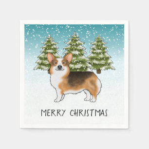 Serviette En Papier Tri Pembroke Corgi à tête rouge Noël d'hiver