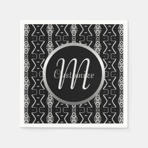 Serviette En Papier Triangles géométriques monogrammes noirs et blan