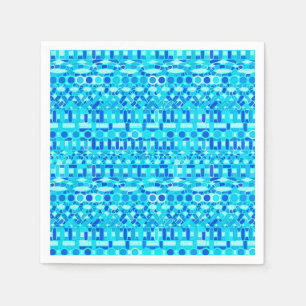 Serviette En Papier Tribal Batik - bleu turquoise, aqua et cobalt