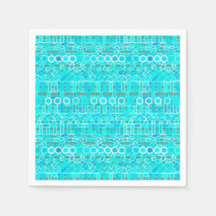 Serviette En Papier Tribal Batik - turquoise, aqua et gris